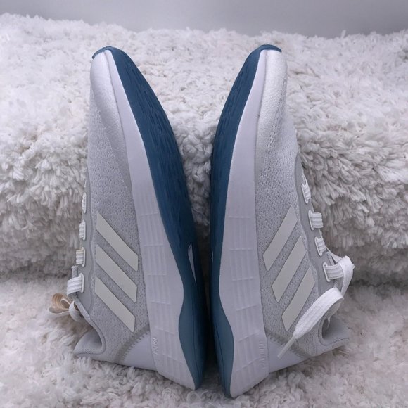 Adidas Running Shoes Womens 7 US QT Racer Sport Cloud White‎ Gray Blue Sneakers - Picture 4 of 8
